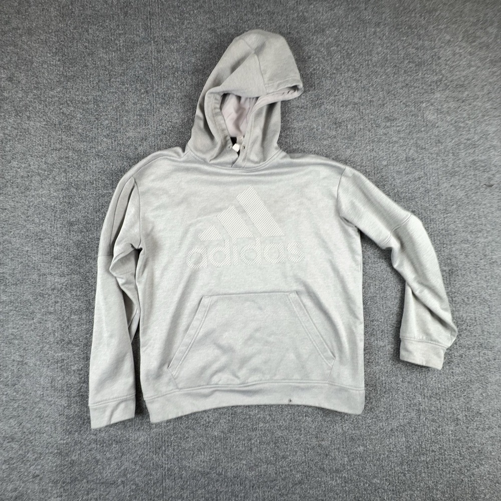 Adidas Hoodie Mens Large Gray ClimaWarm Thermal Kangaroo Pocket Logo Pullover